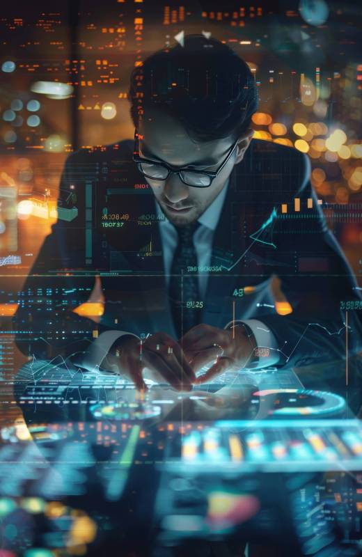 Businessman working with charts and financial analytics